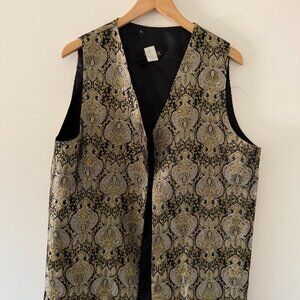 Mary McFadden Gold Black Brocade Festival Vest Men’s L Made in USA OBO